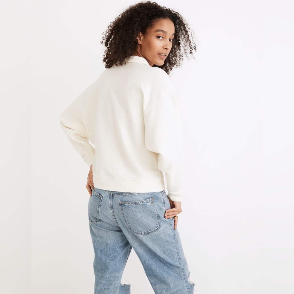 Madewell Ottoman Jacquard Polo Top, Cream - M - Picture 2 of 14